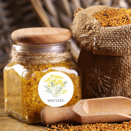 Pegatina Redonda Herb Mustard Watercolor