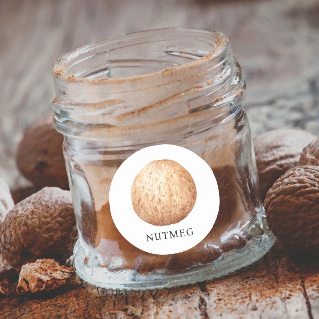 Pegatina Redonda Herb Nutmeg Watercolor (Herb Nutmeg Watercolor Classic Round Sticker)