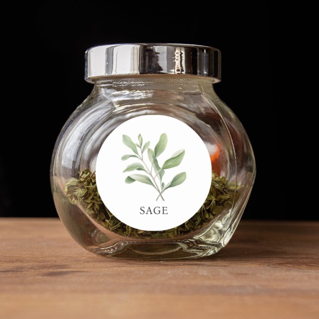 Pegatina Redonda Herb Sage Watercolor (Herb Sage Watercolor Classic Round Sticker)