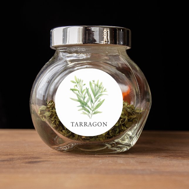 Pegatina Redonda Herb Tarragon Watercolor (Herb Tarragon Watercolor Classic Round Sticker)