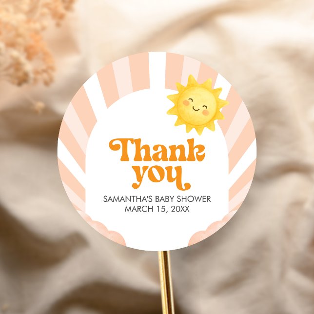 Pegatina Redonda Here Comes the Sun Baby Shower (Sunshine Baby Shower Sticker)