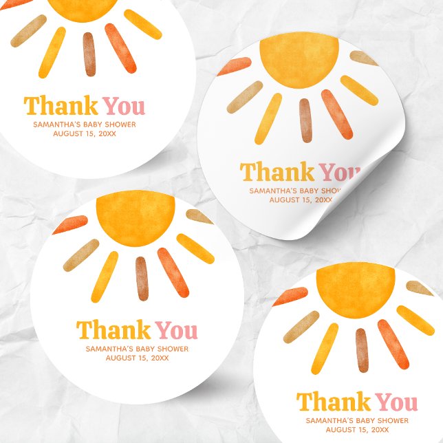 Pegatina Redonda Here comes the Sun  Baby Shower (Here comes the Sun Sunshine Baby Shower Round Sticker)