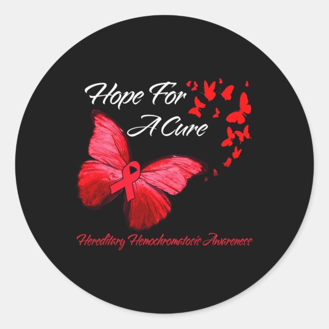 Pegatina Redonda Hereditary Hemochromatosis Awareness Butterfly Red (Anverso)