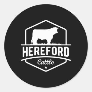 Pegatina Redonda Hereford Bovino Hereford Vaca Para Ganadero