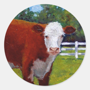 PEGATINA REDONDA HEREFORD HEIFER COW ART