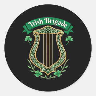 Pegatina Redonda Herencia de Harp Celta de Brigada Irlandesa