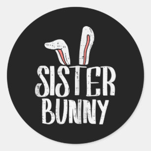 Pegatina Redonda Hermana Bunny Ears Cute Easter Family Mating Chica