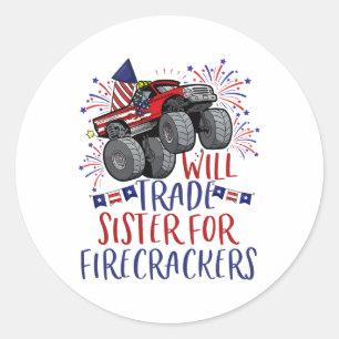 Pegatina Redonda Hermana Comercial De Firecracker Bandera Estadouni