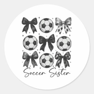 Pegatina Redonda Hermana de fútbol divertida coqueta lazo Hermana d