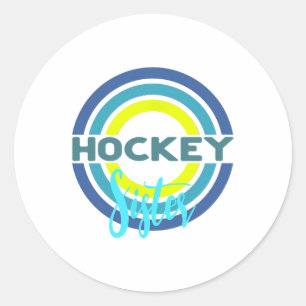 Pegatina Redonda Hermana de Hockey Con Círculos de Hockey Modernos 