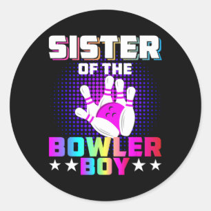 Pegatina Redonda Hermana Del Bola De La Familia De Bowler