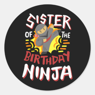 Pegatina Redonda Hermana Del Cumpleaños Ninja Karate Niños Parte De
