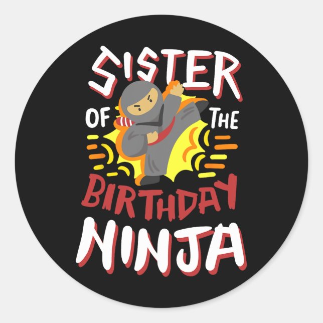 Pegatina Redonda Hermana Del Cumpleaños Ninja Karate Niños Parte De (Anverso)
