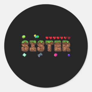 Pegatina Redonda Hermana Del Niño Cumpleañero Juego De Pixeles Part