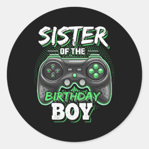 Pegatina Redonda Hermana Del Niño Cumpleañero Juego De Video Coinci
