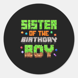Pegatina Redonda Hermana Del Niño Cumpleañero Juego De Video Juegos