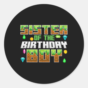Pegatina Redonda Hermana Del Videojugador Del Cumpleaños Número De