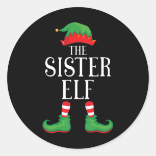Pegatina Redonda Hermana Elf Mating Group Xmas Graciosa Familia Chr