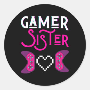 Pegatina Redonda Hermana Juega Video Game Funny Sisters Gaming Sis