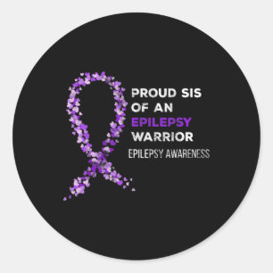 Pegatina Redonda Hermana orgullosa de un guerrero contra la epileps