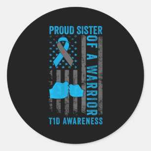 Pegatina Redonda Hermana Orgullosa De Un Guerrero Del T1d Tipo 1 Di