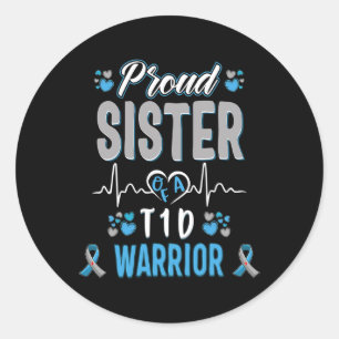 Pegatina Redonda Hermana orgullosa T1D Sensibilización sobre la dia