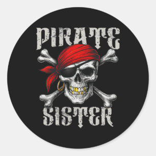 Pegatina Redonda Hermana Pirata Jolly Roger Bandera Y Crossbone Cal