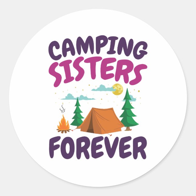 Pegatina Redonda Hermanas de Camping para siempre (Anverso)