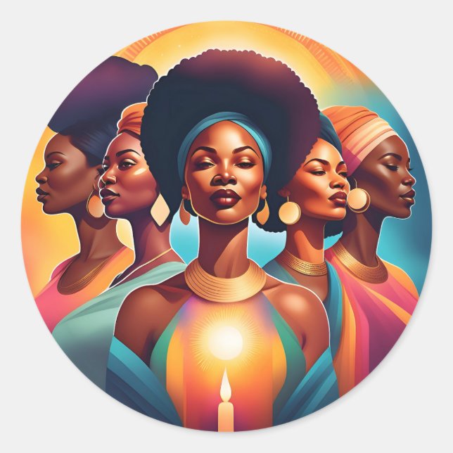 Pegatina Redonda Hermanas del Sol: Poder, unidad y luz (Anverso)