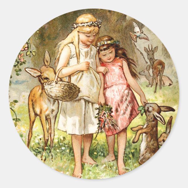 Pegatina Redonda Hermann Vogel - Blancanieves y Rojo Rosa (Anverso)