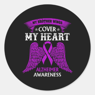 Pegatina Redonda Hermano Alas Cubren Mi Corazón Alzheimerheimer Con