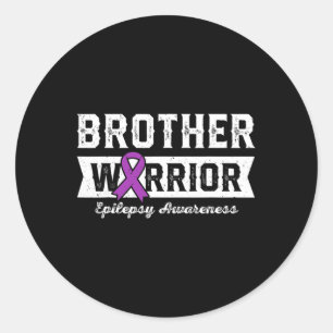 Pegatina Redonda Hermano De Un Guerrero Epilepsia Hermano Púrpura R