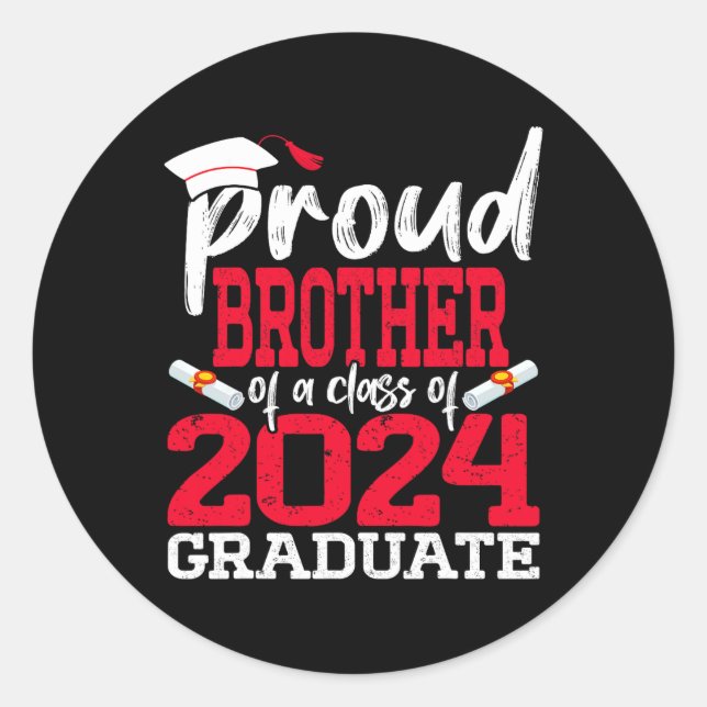 Pegatina Redonda Hermano De Una Licenciatura Superior De 2024 (Anverso)