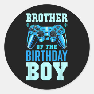 Pegatina Redonda Hermano Del Cumpleañero Videojugador Emparejado B
