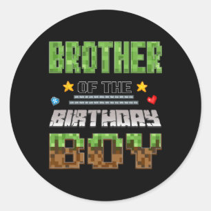 Pegatina Redonda Hermano Del Cumpleañero Videojugador Pixel Birt