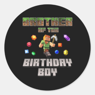 Pegatina Redonda Hermano Del Cumpleañero Videojugador Pixel Numb