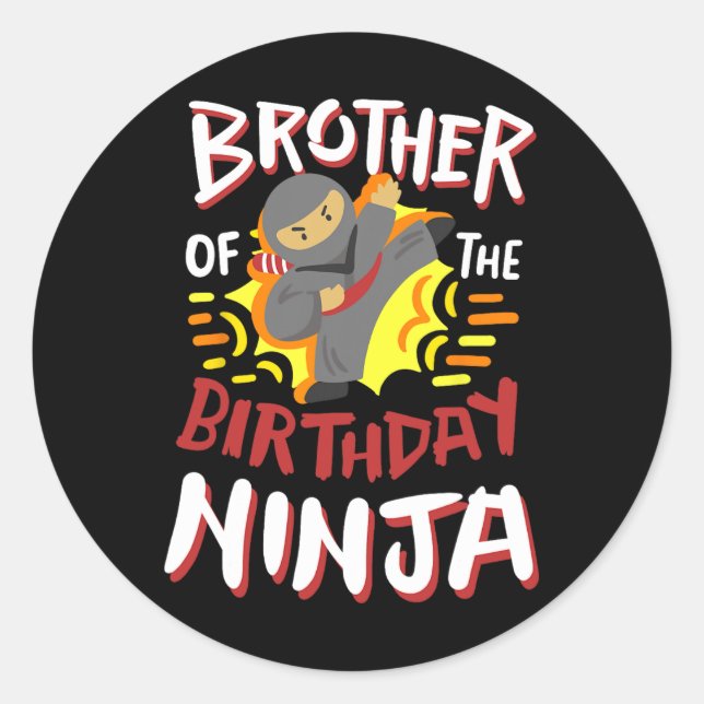 Pegatina Redonda Hermano Del Cumpleaños Ninja Karate Niños Bday Par (Anverso)
