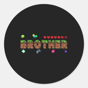 Pegatina Redonda Hermano Del Niño Cumpleañero Juego De Pixeles Coin