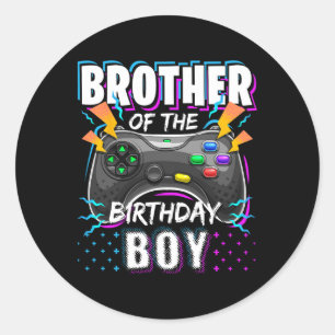 Pegatina Redonda Hermano Del Niño Cumpleañero Juego De Video Coinci