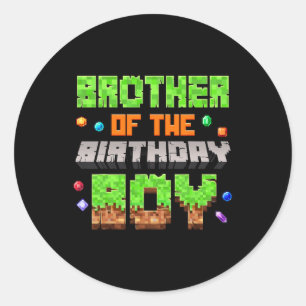 Pegatina Redonda Hermano Del Niño Cumpleañero Pixel Gaming Video Ju