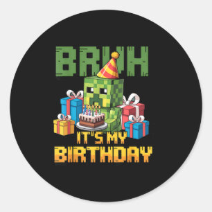Pegatina Redonda Hermano Es Mi Cumpleaños Pixel Jugador Fiesta De C