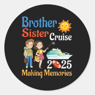 Pegatina Redonda Hermano Y Hermana Crucero 2025 Viaje Haciendo Memo
