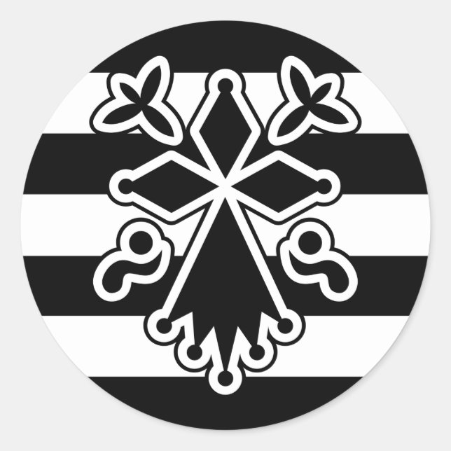 Pegatina Redonda Hermine bretonne en gwenn ha du (blanc et noir) (Anverso)