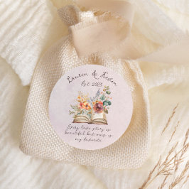 Pegatina Redonda Hermosa acuarela Floral Love Story Boda