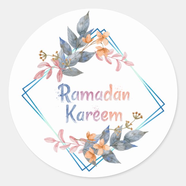 Pegatina Redonda Hermosa acuarela Floral Ramadan Kareem (Anverso)