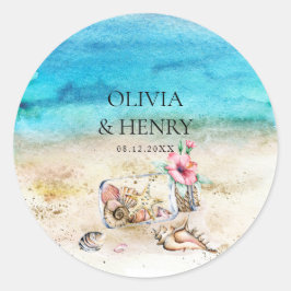 Pegatina Redonda Hermosa acuarela Starfish Beach Wedding