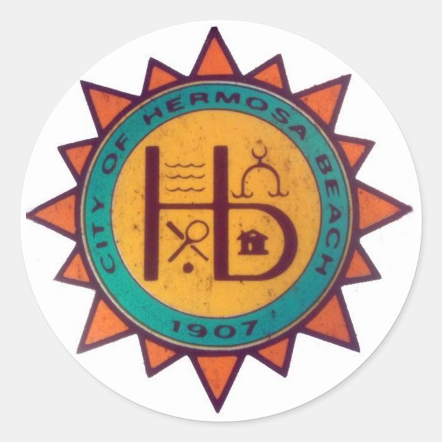 Pegatina Redonda Hermosa Beach Seal (Anverso)