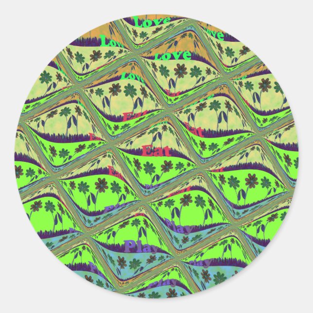 Pegatina Redonda Hermosa Belleza Floral en Jardín Ecléctico (Anverso)