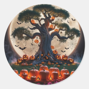 Pegatina Redonda Hermosa Bruja de Halloween, nombre personalizado