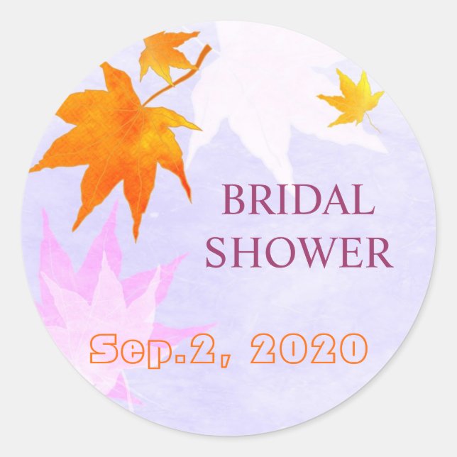 Pegatina Redonda Hermosa ducha de novias con hojas de arce en el ca (Anverso)